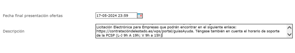 fecha presentación ofertas